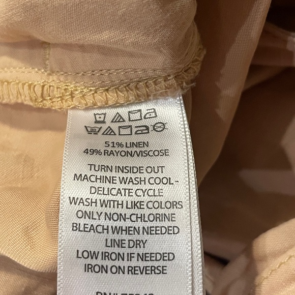 HALSTON Wide Leg Linen Blend Pants Beige Metallic Thread Elastic Waist Women's M - Picture 9 of 10